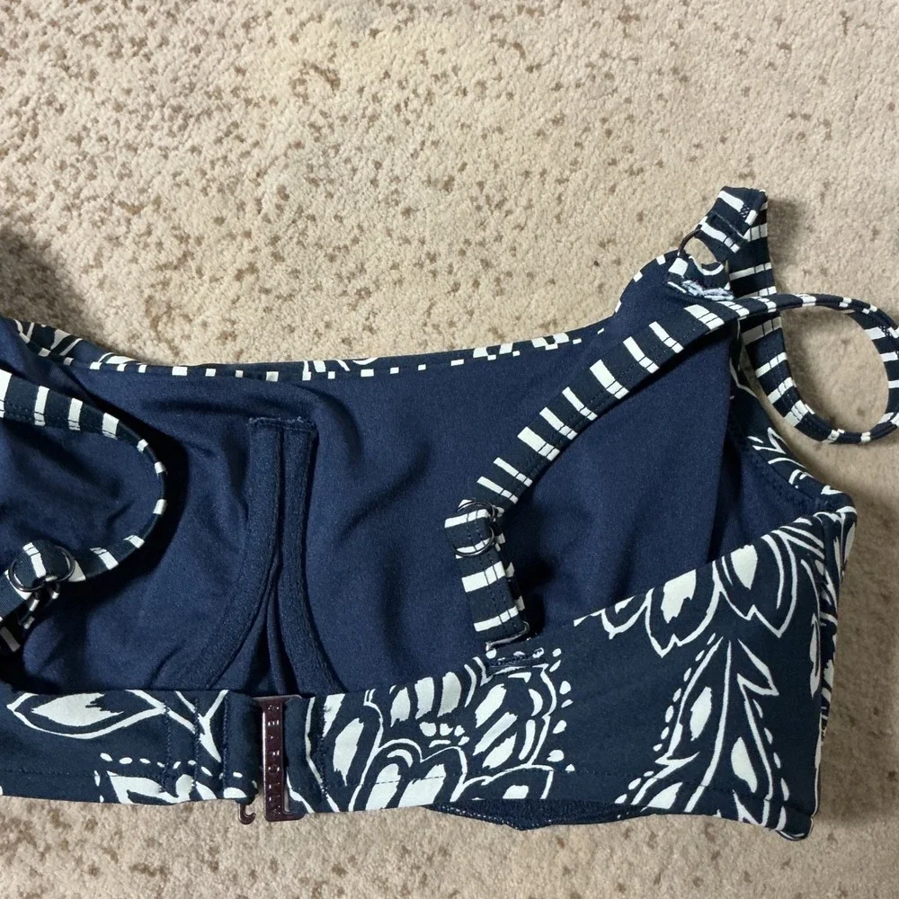 Seafolly Floral Bralette Bikini Top Womens 12 Navy White Striped Straps Swimwear